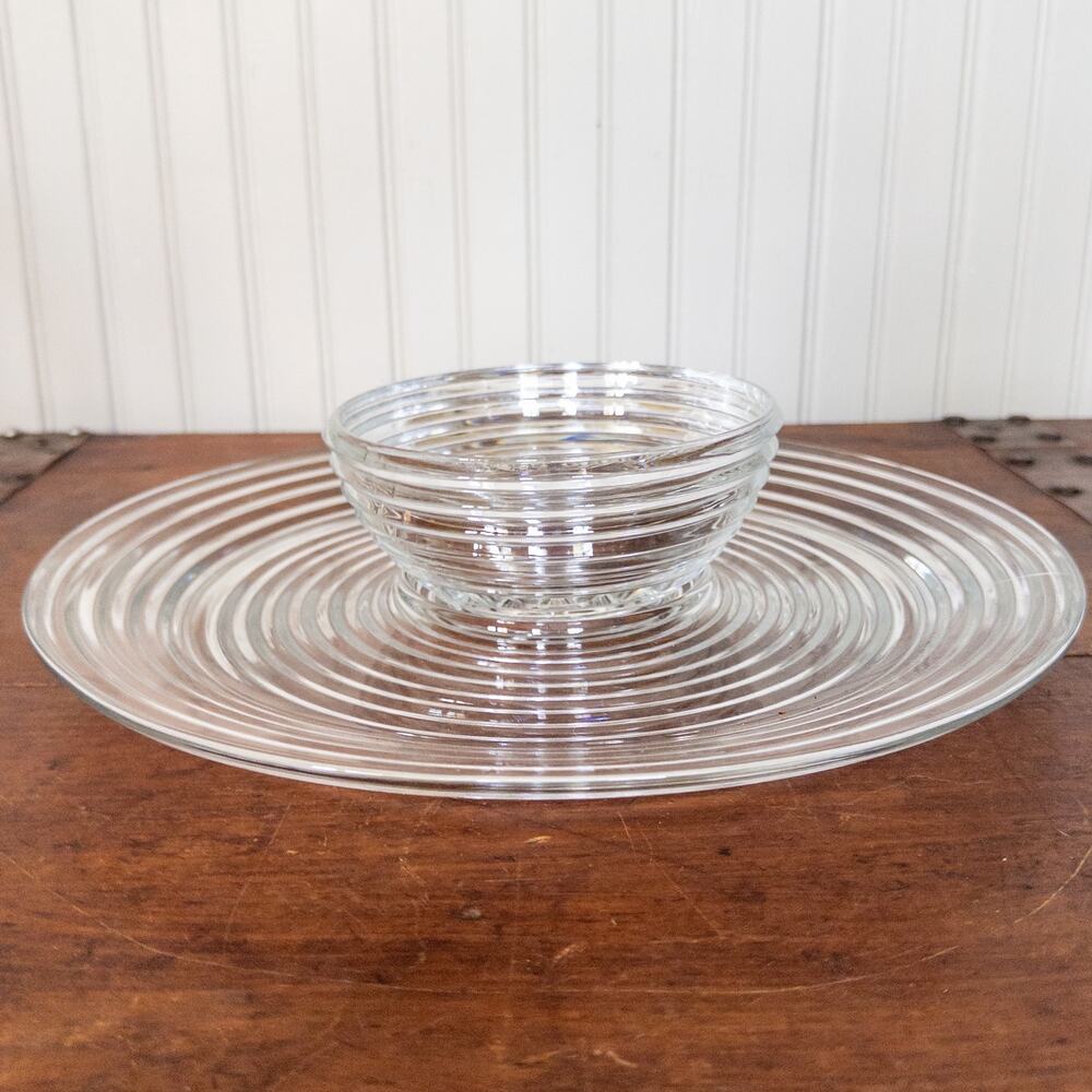 Anchor Hocking Manhattan Chip and Dip Set, Art Deco Clear Depression Glass
